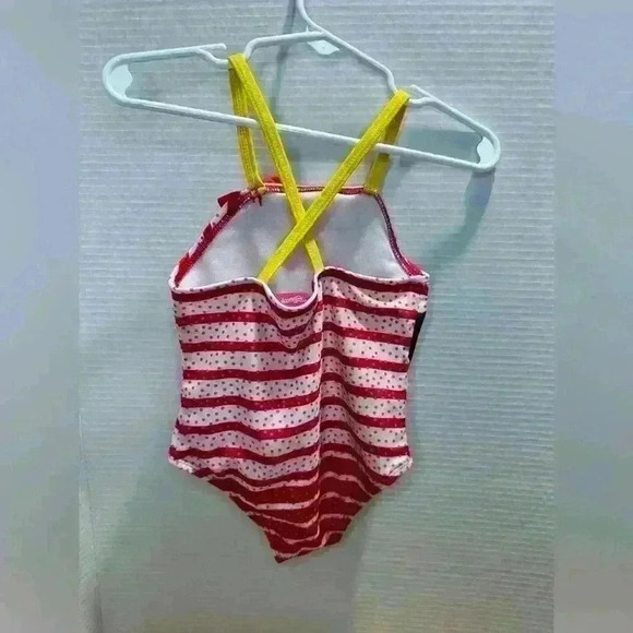 Disney Minnie Mouse Swimsuit Red White Stripe & Polka Dots Girls Size Toddler 2T - Picture 2 of 3